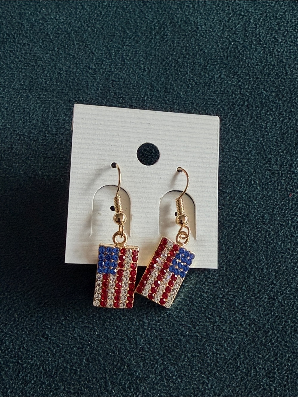 Gold-Tone American Flag Crystal Drop Earrings - Red, White & Blue